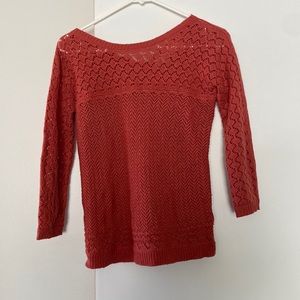 Orange, open knit, Anthropologie Sparrow sweater